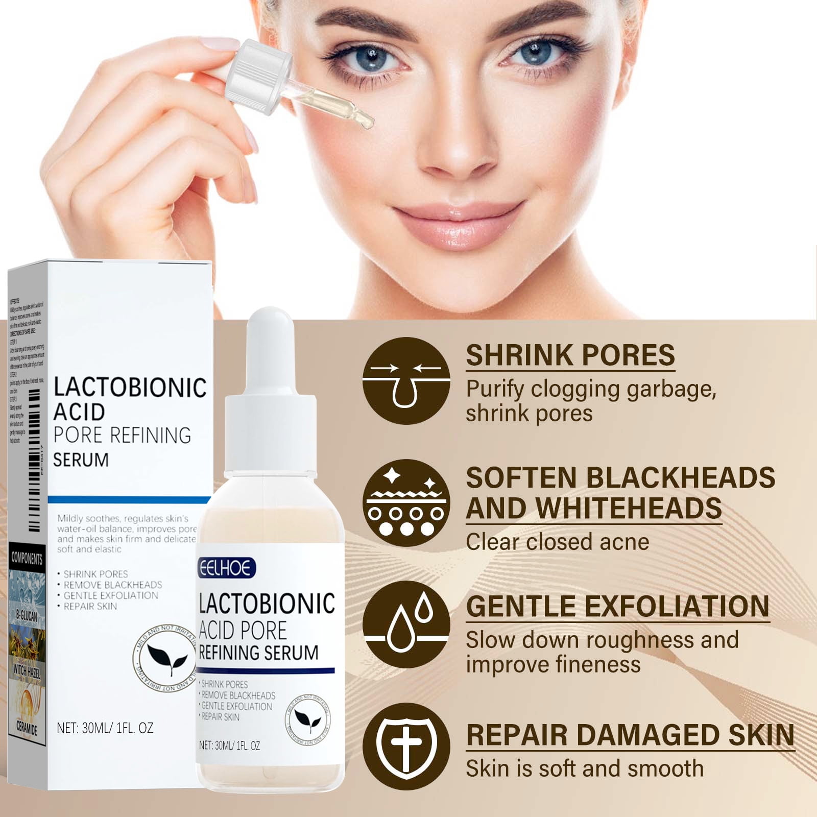 Alvantor Face Serum with Lactobionic Acid Pore Refining Blackhead Remover & Hydrating Essence, 1fl oz