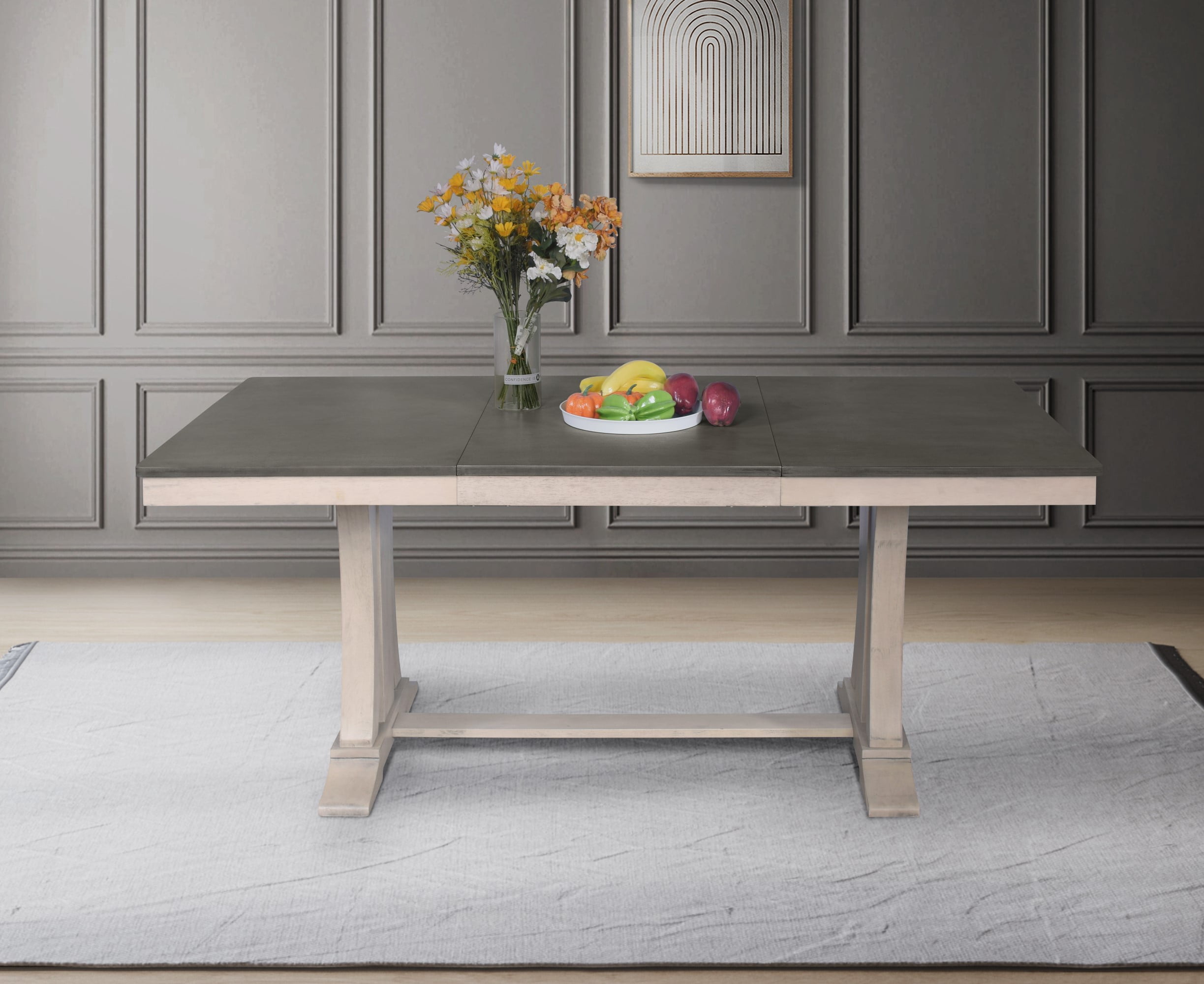 Home Design Rahma 7-Piece Dining Set, Warm Gray/Taupe, Rectangular Table with Decorative Back Cushioned Chairs, Classic Style