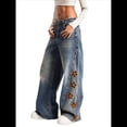thumbnail image 1 of Pantalones Vaqueros Holgados Y2k Desgastados para Mujer, Estilo Boyfriend, con Bordados, Rotos, de Pierna y Retazos, de Cambray y Cintura Alta. Azul L, 1 of 9