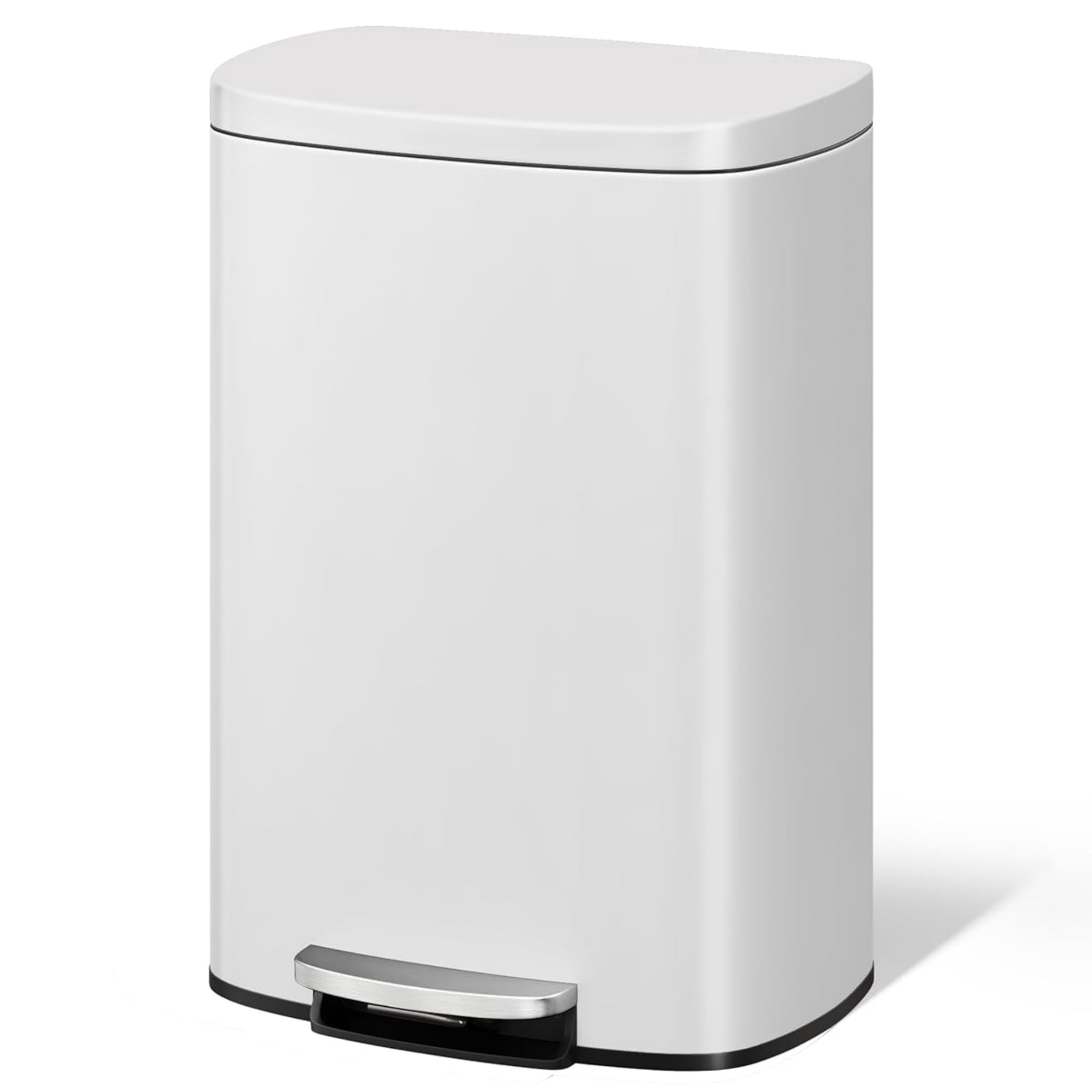 Garvee 13.2 Gallon Stainless Steel Kitchen Trash Can with Lid, 1 Inner Bucket, White