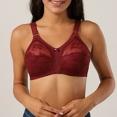 

KDDYLITQ Bandeau Bras with Support Floral Lace High Impact Sports Bras for Women Back Opening 32b Slim Push Up Bralettes for Women with Support Plus Size Full Cup Adjustable Straps Padded Bras Red 95C