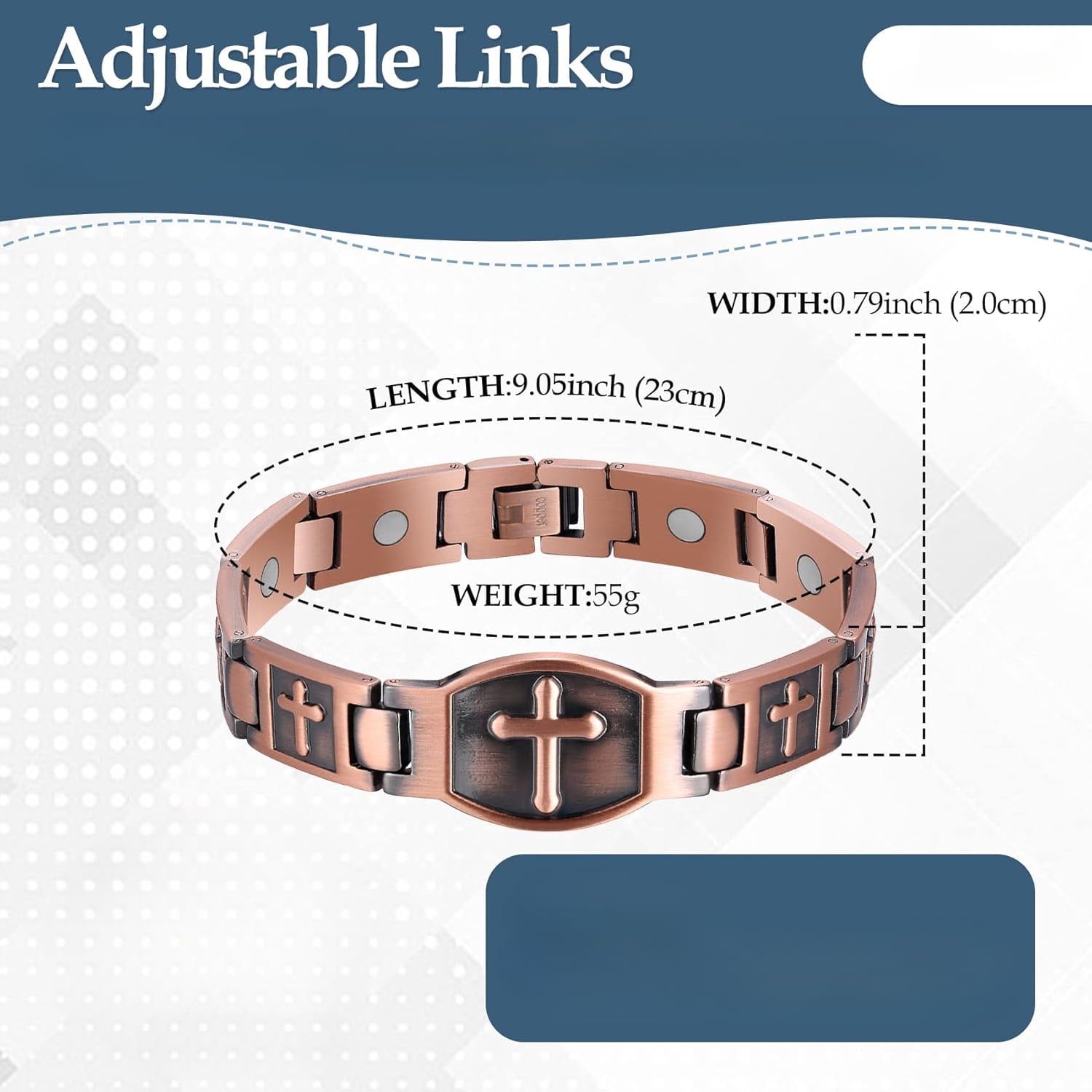 Wollet 3X Copper Bracelet for Men,Magnetic Bracelet, Set of 2