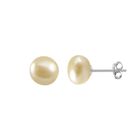 - 9.5-10mm Button Pink Freshwater Pearl Sterling Silver Stud Earring