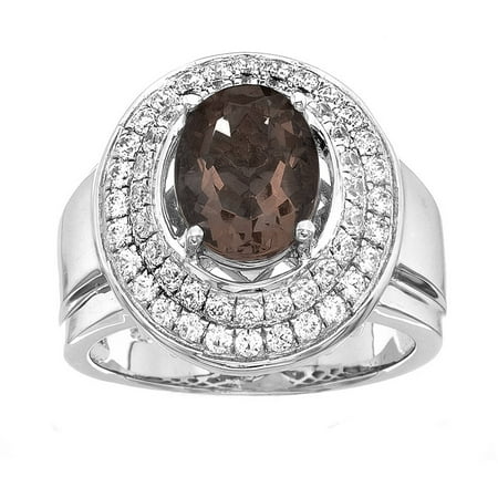 5th & Main Platinum-Plated Sterling Silver Oval-Cut Green Obsidian Pave CZ Ring
