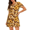 thumbnail image 1 of Vsdgher Vintage Motif Tournesol en Grain de Bois Chemise de Nuit à Manches Courtes Col Rond Mignonne Robe de Nuit Confortable, 1 of 6