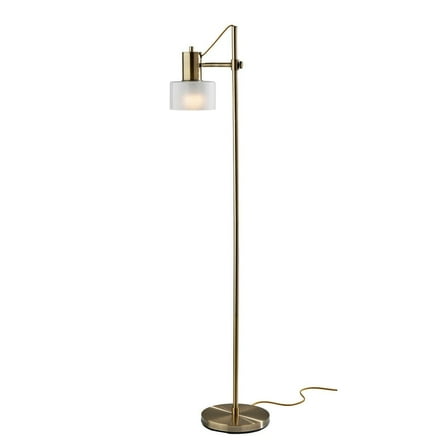 Adesso Rhodes 56" Adjustable Shade Antique Brass Task Floor Lamp with Glass Drum Shade