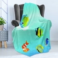 thumbnail image 4 of Ocean Soft Flannel Fleece Blanket, Nautical Navy Deep Sealife Image with Exotic Tropical Exotic Little Fish, Cozy Plush for Indoor and Outdoor Use, 70" x 90", Blue Orange and Yellow, by Ambesonne, 4 of 5