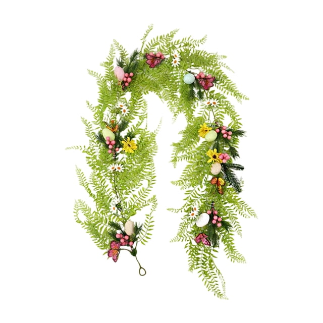 Easter Eggs Rattan Door Decorations for Indoor Outdoor Spring Floral Garland 78.7In