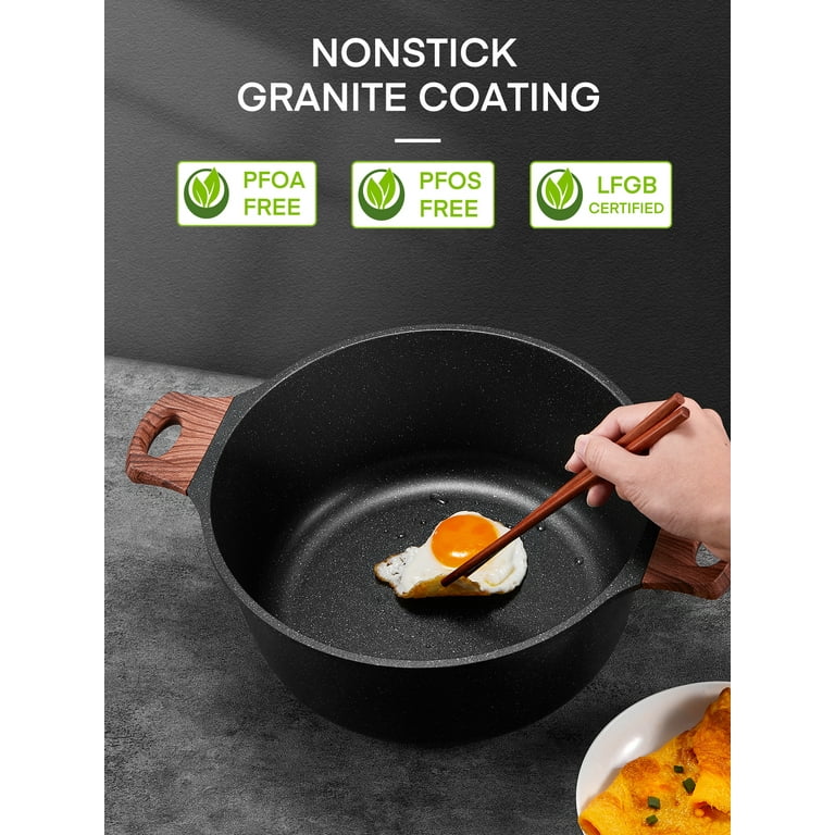 Nonstick Stock Pot with Glass Lid, 6 Quart Cooking Pot Non Stick Soup Pot,  Induction Pasta Pot, All Stove Compatible