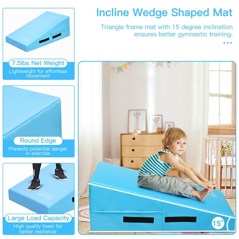 Topbuy Incline Gymnastic Mat Slope Fitness Wedge Mat Ideal for Tumbling Practice Exercise Blue Walmart