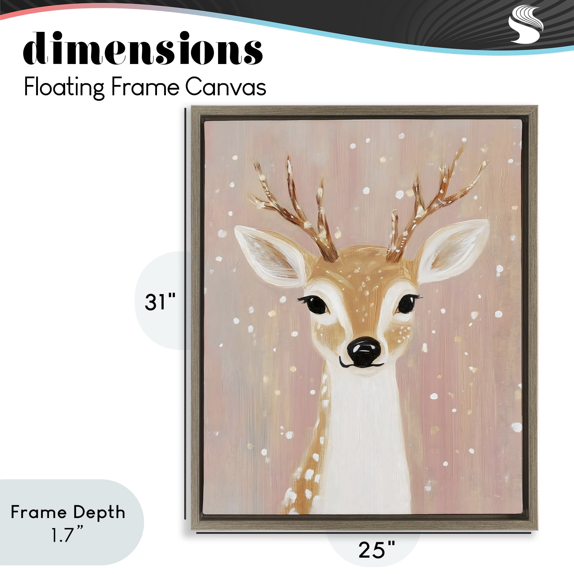 Stupell Industries Blush Pink Deer with Snowflakes Brown Framed Floater Canvas Wall Art, design by The Prints Vibe