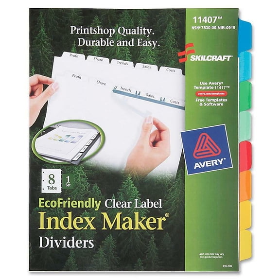 SKILCRAFT, NSN6006978, 8-Tab Clear Label Index Maker Dividers, 1 / Set