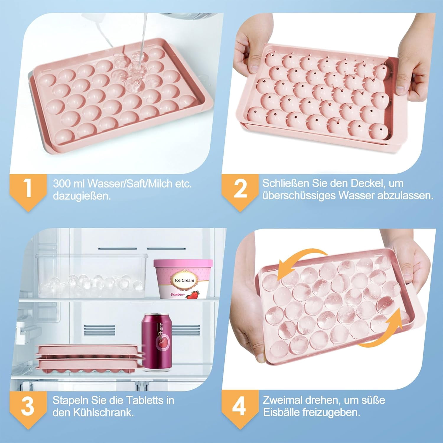 Ice Cube Tray with Lid and Bin - Round Ice Trays for Freezer with Lid - Ice Cube Trays for Freezer with Ice Container
