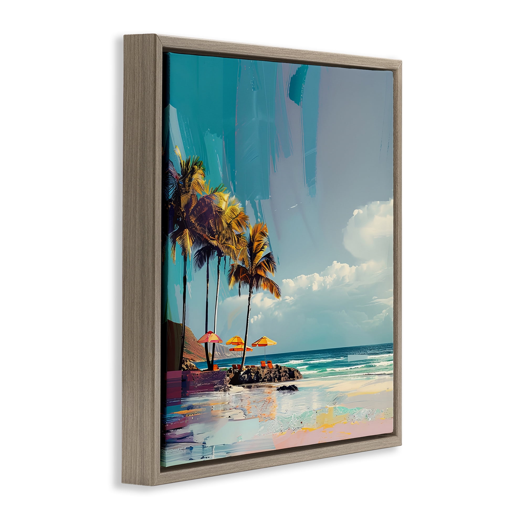Stupell Industries Contemporary Shoreline in Summer Nautical & Beach Painting Brown Floater Framed Canvas Art Print Wall Art, 25 x 25