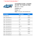 thumbnail image 2 of Left Headlight Assembly - Compatible with 2006 - 2011 Honda Civic Sedan 2007 2008 2009 2010, 2 of 2