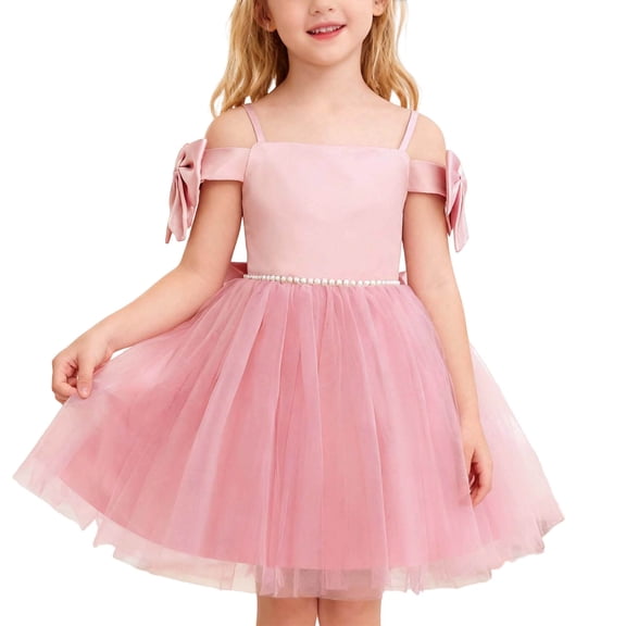 Daznico Girls Elegant Off The Shoulder Tutu Dress with Sash Bow Net Gown for Birthday Party Pageant Girl Party Wear,2-3 Years