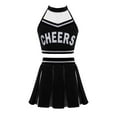 thumbnail image 3 of Xnihocha Girls Classic Cheerleading Team Uniform Mesh Splice Crop Top with Pleated Boxer Skirts Rooter Stage Suit Black 10, 3 of 5