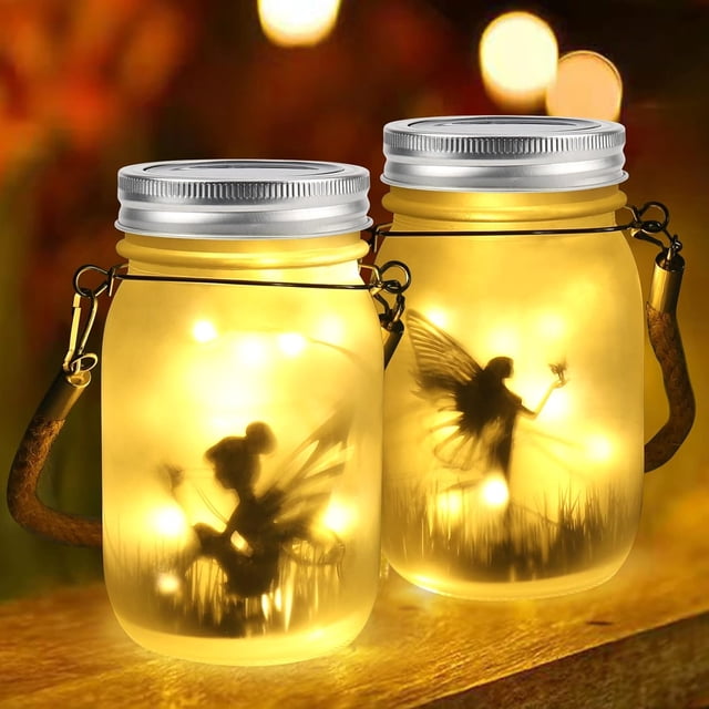 2-Pack outdoor solar lanterns with fairy lights, waterproof hanging or standing garden balcony decor in warm white