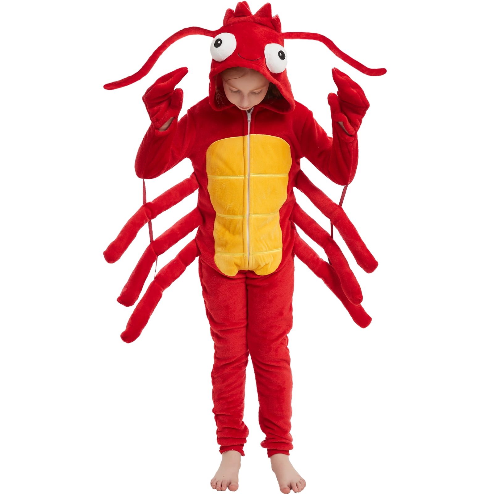 SWEETXIN Kids Lobster One-Piece Pajamas Halloween Snug Plush Costume Sleepwear Christmas Gifts for Girls Boys 12Years