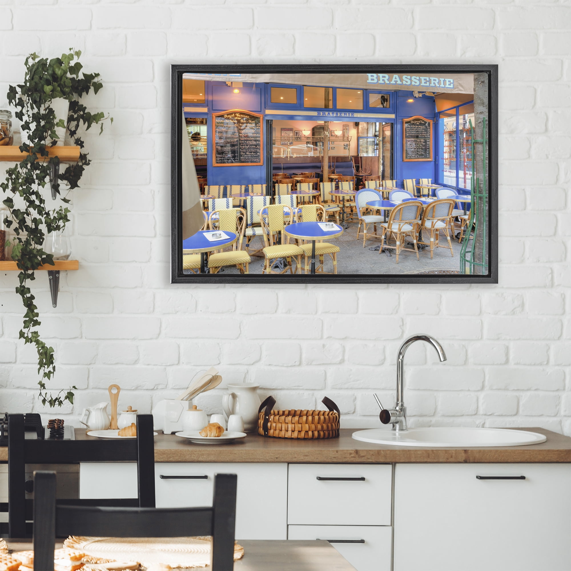 Stupell Industries Parisian Brasserie Terrace Black Framed Floater Canvas Wall Art, design by Alan Blaustein