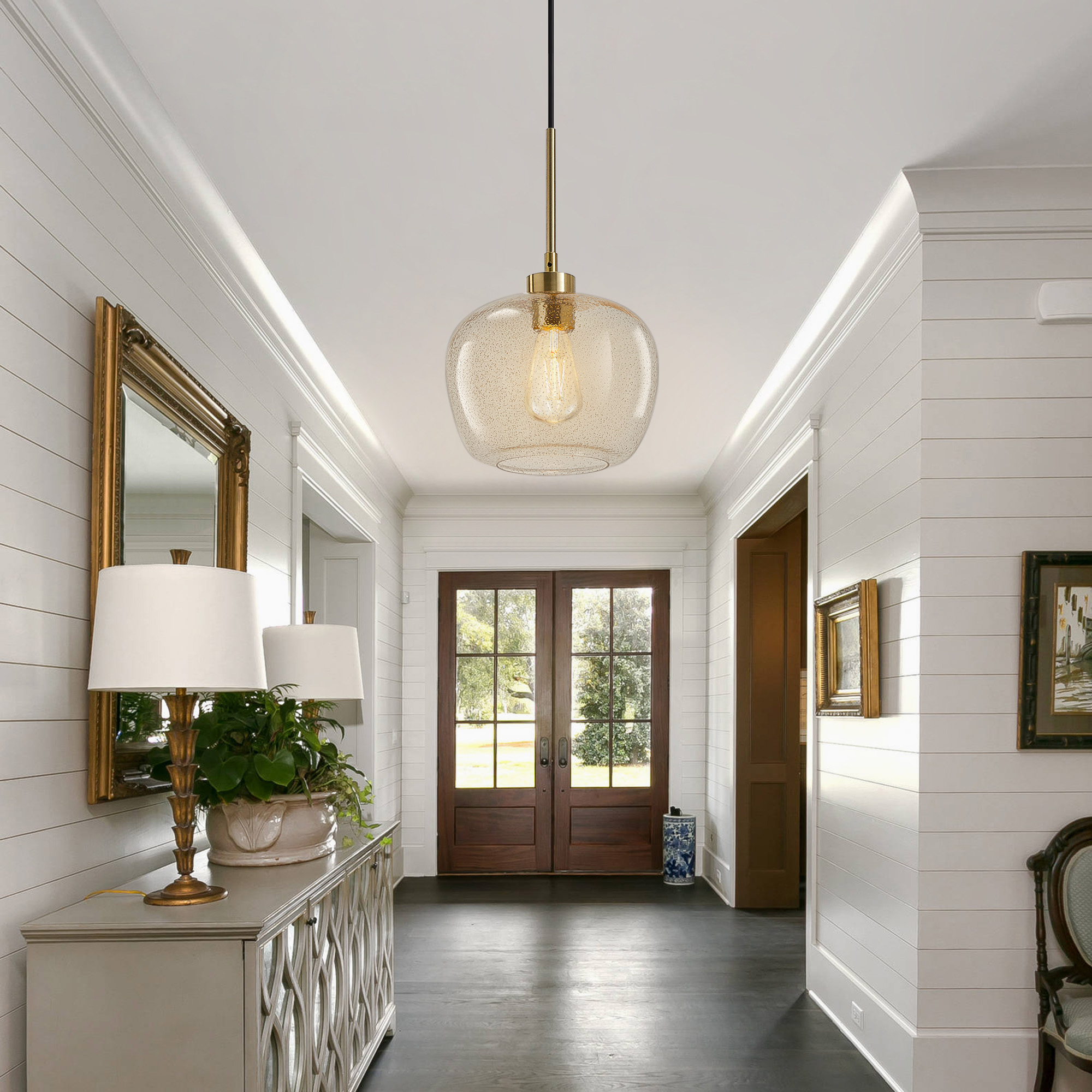 NATYSWAN Vintage Mini Globe Chandelier, 9.75 Inch Wide Single-Light Flush Mount Ceiling Fixture with E26 Socket for Small Spaces, Hallway, Bathroom（Bulb Not Included）