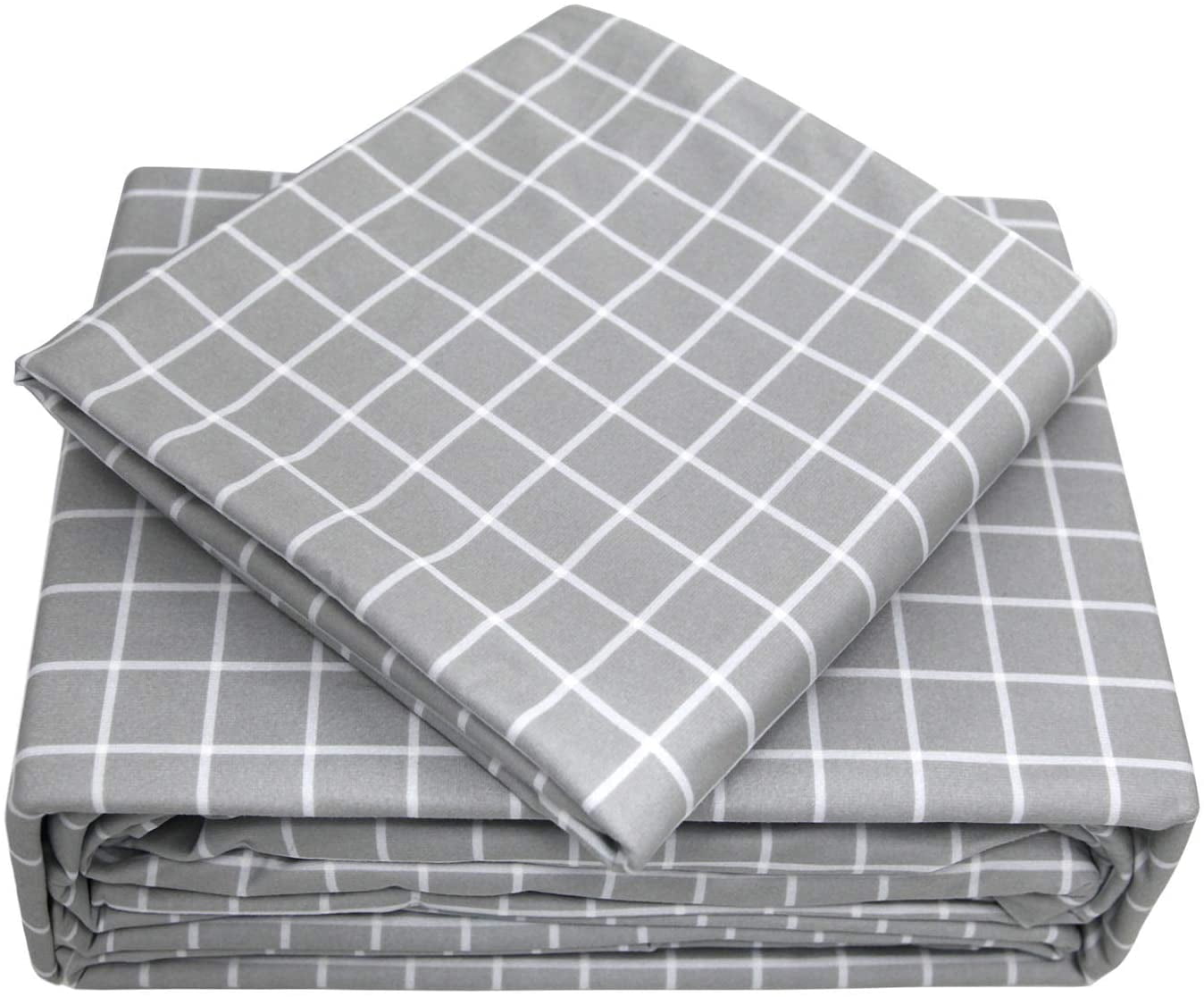 4 Pieces Microfiber Flannel Sheet Set, Full Size Grid Grey Color