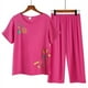 thumbnail image 2 of KIHOUT Conjunto de pijama de dos piezas con estampado de verano para mujer, talla grande, cuello redondo, manga corta y pantalones capri con cintura elástica, holgado y cómodo, top informal para, 2 of 4