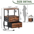 thumbnail image 3 of Eunos Small Nightstand with Charging Station for Bedroom, 2 Drawer Dresser with Storage Shelfs, Wood Grain Print, 3 of 8