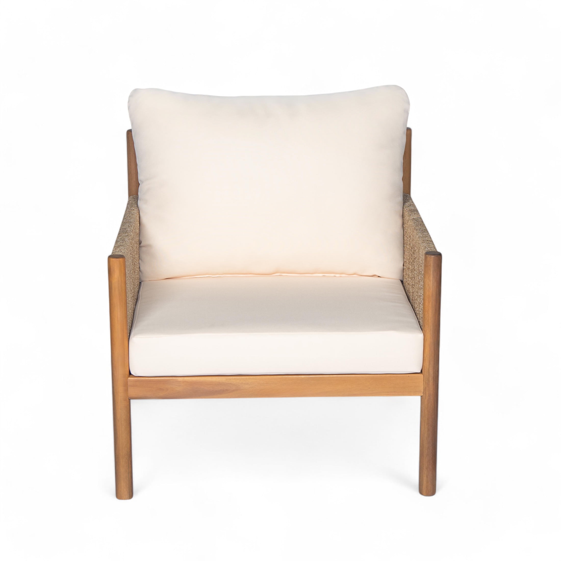 Christopher Knight Home Boho Outdoor Lounge Chair, Rope Accent, Solid Wood Frame, Beige Cushion