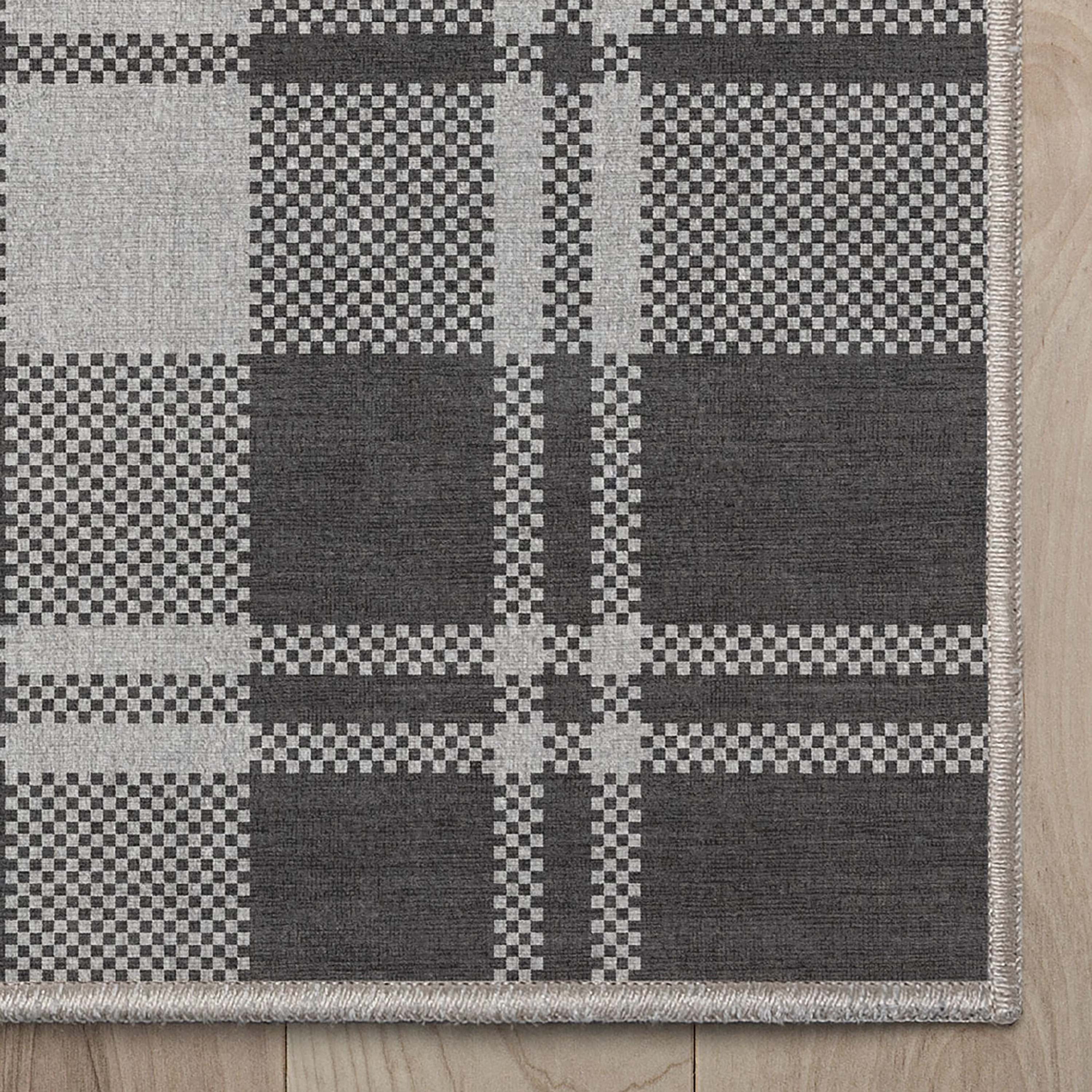 Well Woven Apollo Plaid Modern Dark Grey Flat Pile Easy to Clean 7'7" x 9'10" Area Rug for Living Room Dining Room Bedroom and Kitchen