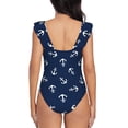 thumbnail image 6 of Yiaed Nautical Themed Simple Anchors Print Women's Ruffled One Piece Swimsuit V Neck Swimwear Slimming Monokini for Woman-Medium, 6 of 8