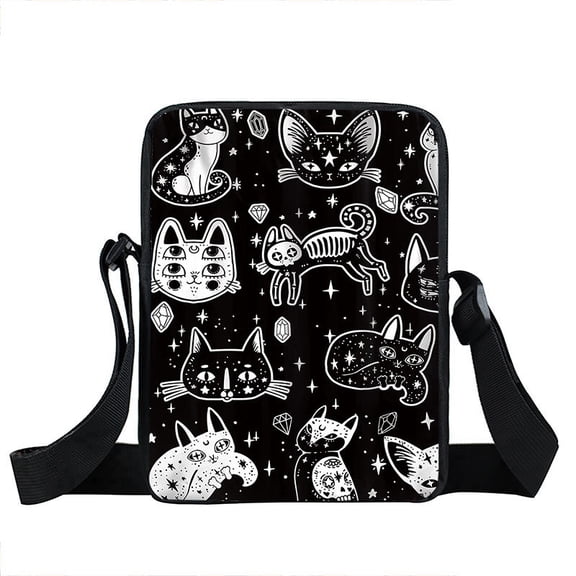 2pcs Nylon Crossbody Bags Gothic style Messenger bag for Wiccan Lovers Cat Shape 33x22x10cm