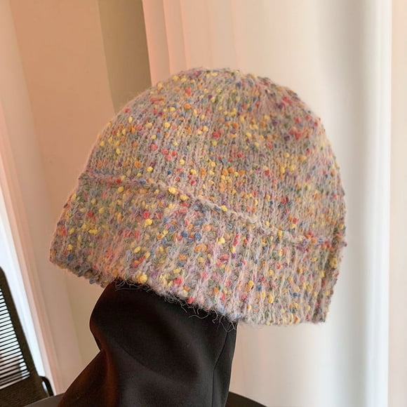 Zhengup Sweet And Cute, Rainbow Wool Hat Female Female Autumn And Winter Bares Ear Big Head Cover Hat Covering Hat Fisherman Barrel Hat