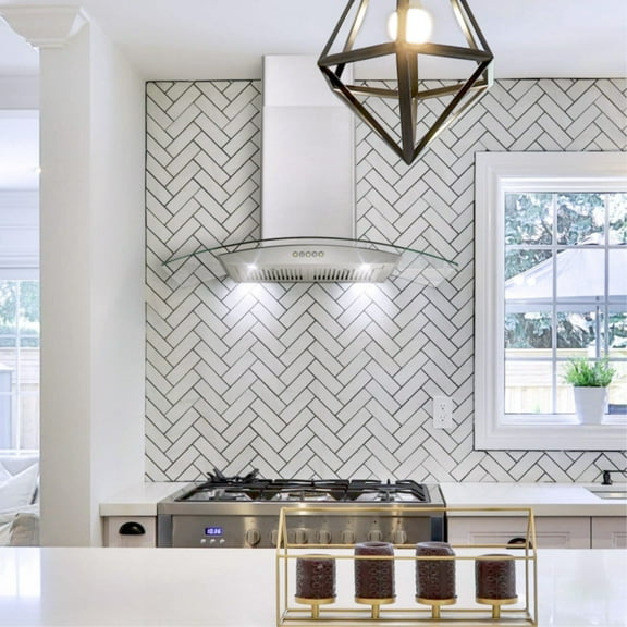 Cosmo 36 in. Ducted Wall Mount Range Hood with Push Buttons, Glass Hood