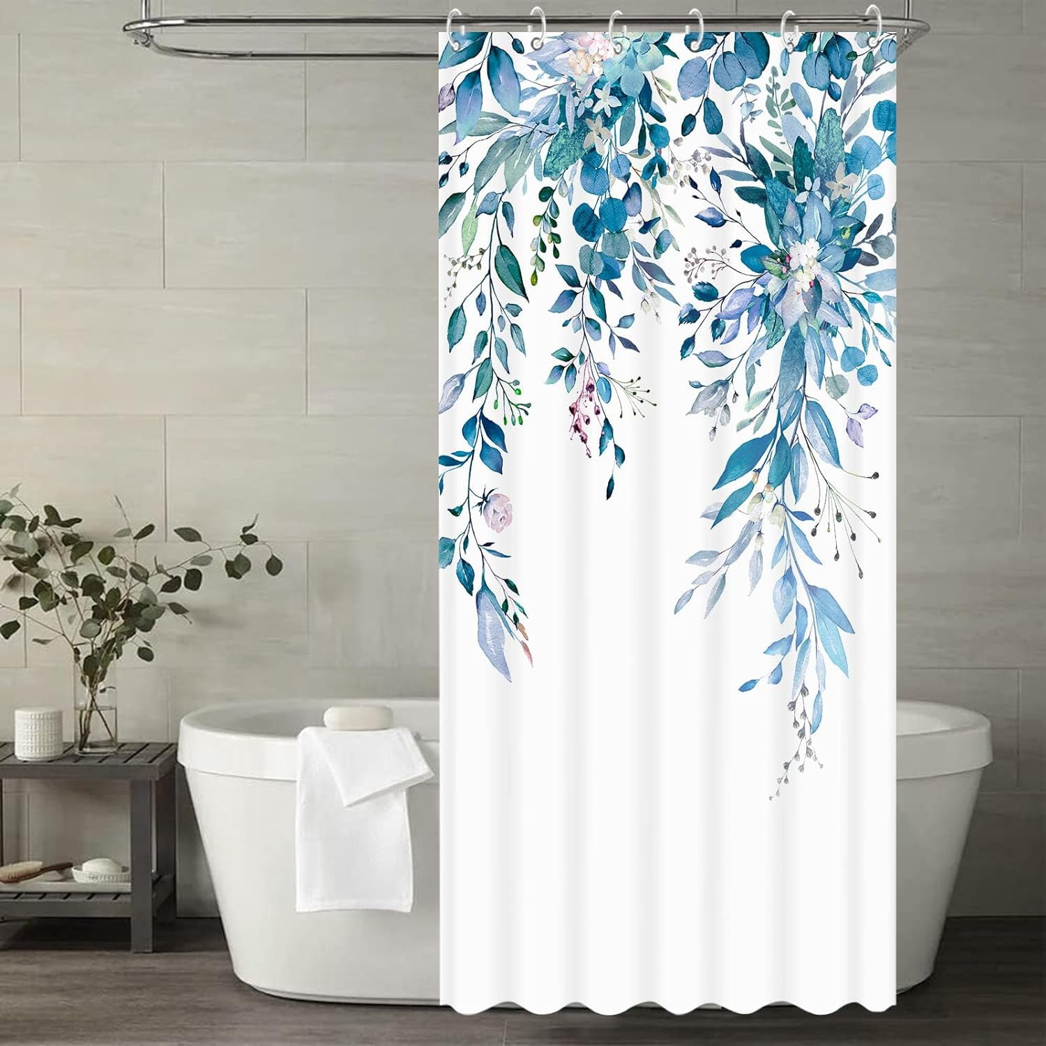 Stall Blue Eucalyptus Shower Curtain Watercolor Floral Plant Leaf Shower Curtains for Bathroom Botanical Flower Waterproof Fabric Bath Curtain Decor (Blue, 36'''' x 72'''')