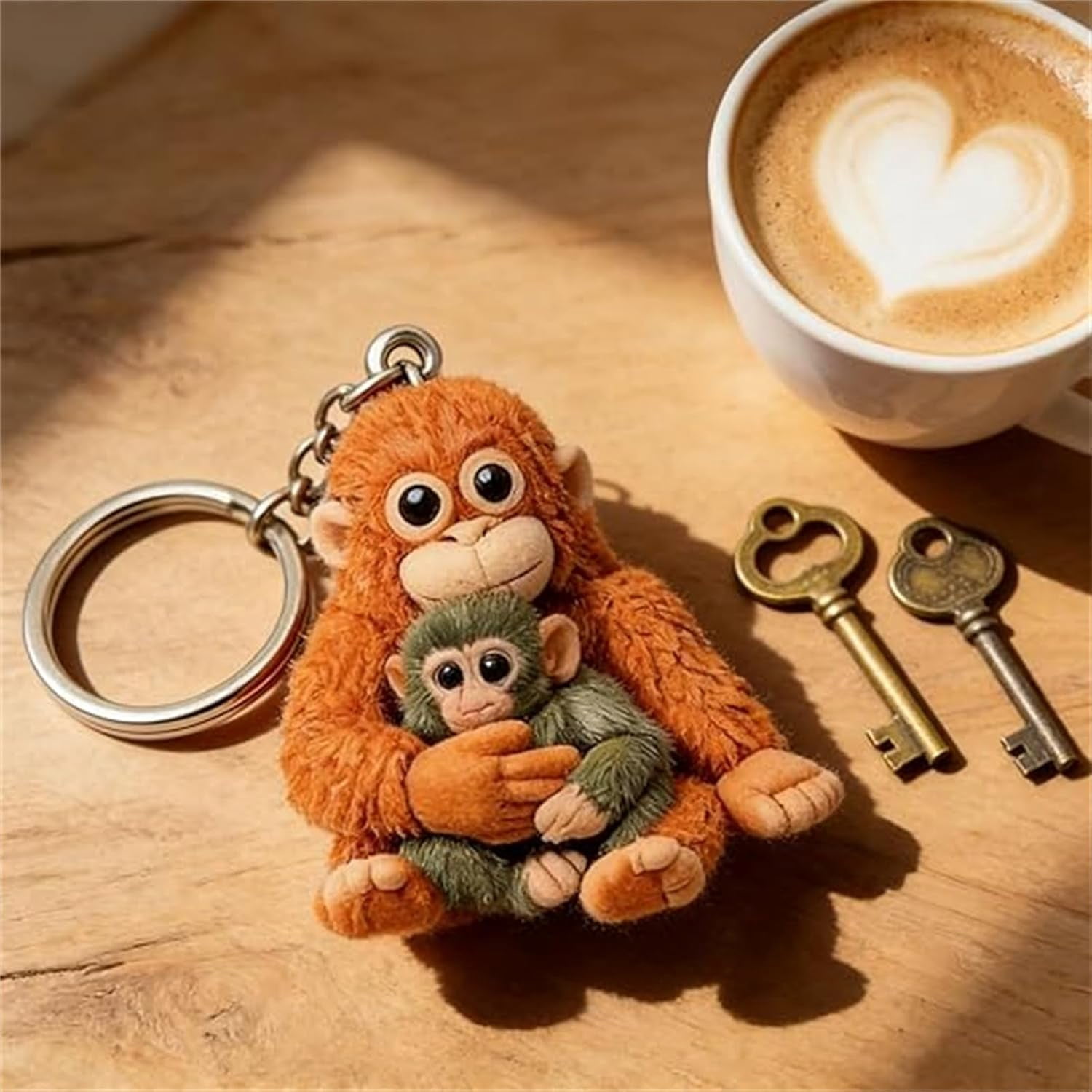 Esterze Punch Monkey Plush Keychains - Cute 3D Monkey Holding Plush Toy Keychain, Orangutan Stuffed Animal Key Ring Pendant for Backpack, Purse, Car Keys