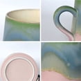 thumbnail image 3 of Taza pequeña de cerámica rosa y verde con tapa, juego de 1 taza de café de 325 ml for parejas y familias., 3 of 6