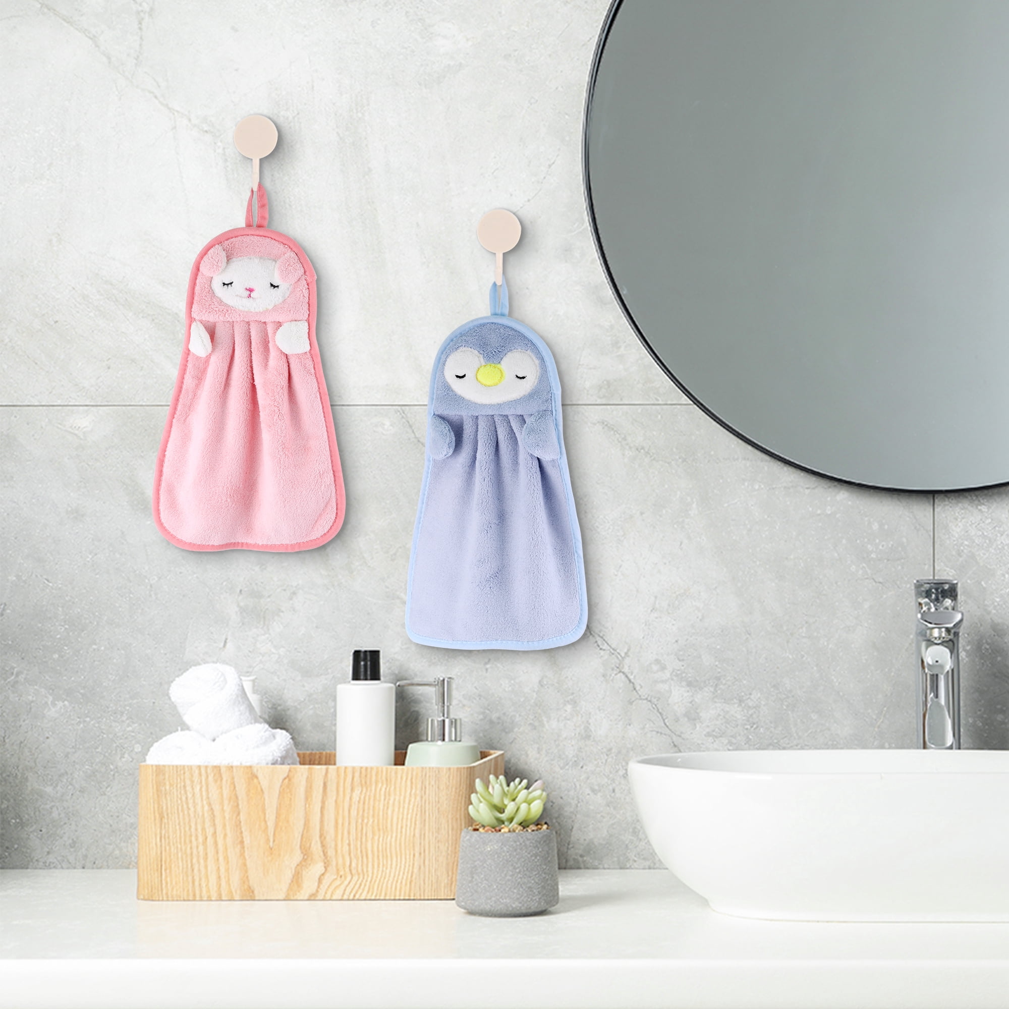 Unique Bargains 6 Pack Cute Animal Hand Towels with Hanging Loop Green-Sheep