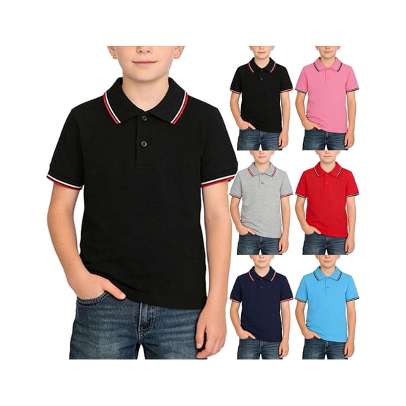 WAVSUF School Uniform Polo for Boys Lightweight Short Sleeve Soft Cotton Summer Casual Daily Shirts Black 8
