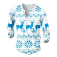 thumbnail image 4 of Mens Pique Shirts Christmas Printed Pixel Snowflake Deer Theme Button Up Long Sleeve Mens Knit Polo,Sky Blue,M, 4 of 4