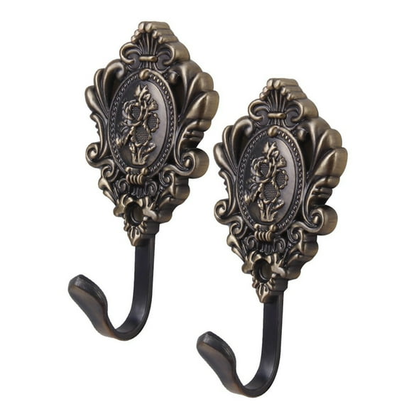 Hemoton 2pcs Rose Pattern Vintage Zinc Alloy Drapery Curtain Holdbacks Tieback Hooks (Bronze)