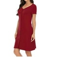 thumbnail image 1 of AherBiu Robes de Pyjama pour Femmes Boutonnées Col en V Manches Courtes Chemise de Nuit Confortable Mini Robe, 1 of 6