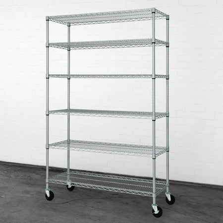 

Heavy Duty NSF Commercial Adjustable Shelves Wire Shelving w/Wheels & Feet Kitchen Metal Garage Shelving Utility Wire Rack Unit Silver Grey 36 x 18 5-Tier