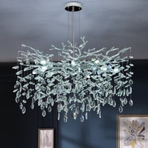 Modern Tree Branch Crystal Chandelier 31.5" Silver Crystal Dining Room Chandeliers 10-Light Luxury Pendant Lighting for Kitchen Bedroom Living Room