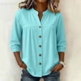 thumbnail image 6 of HongQid Womens Linen Blend Button Down Tunic Ladies Mandarin Neck Pleated Bust 3/4 Sleeve Blouse Casual Shirts, 6 of 7