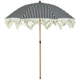 thumbnail image 2 of Northlight Striped Outdoor Macrame Boho Beach Market Umbrella with Tilt- 6.5' - Black and White, 2 of 9