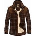 thumbnail image 1 of Chaqueta informal de franela a cuadros con botones y forro polar cálido para exteriores para hombre con bolsillos laterales, 1 of 4