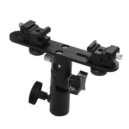 Cold Shoe Flash T-shaped Dual Flash Bracket Flash Speedlite Stand with 2 Cold Shoe Mounts 1/4 Inch to 3/8 Inch Mount Umbrella Hole for Canon Nikon YONGNUO Flash for Light Stand Photography Umbrella ()