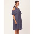 thumbnail image 3 of Moomaya Solid Cold Shoulder Shift Dresses For Women, Round Neck Short Dress, 3 of 8