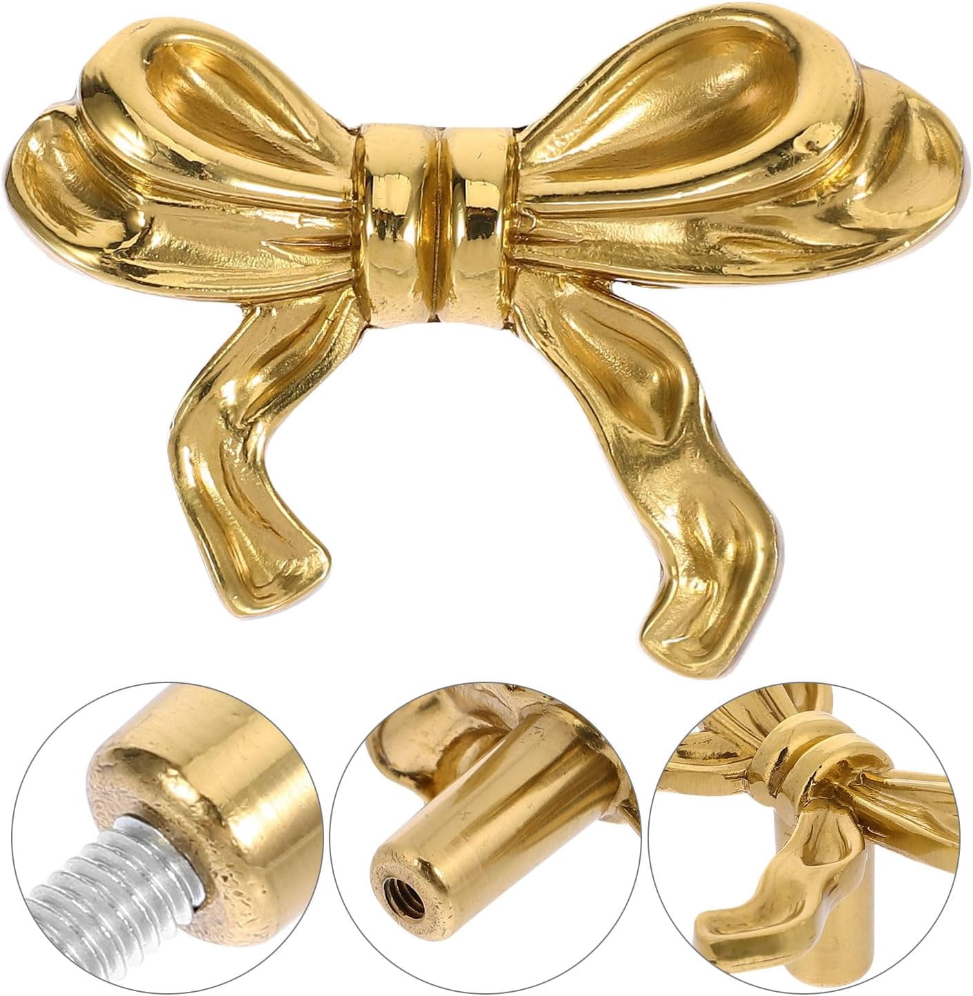 CATPAN 2 Packs  Solid Brass Bow Drawer Pulls - Elegant Vintage Gold Cabinet Knobs for Dresser, Kitchen, Wardrobe - Antique Finish Hardware Pulls